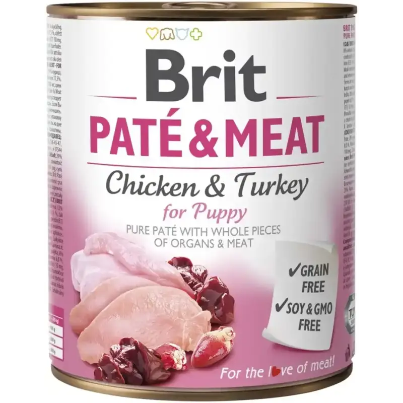 BRIT Paté & Meat Kurczak Indyk mokra karma dla szczeniąt 800g