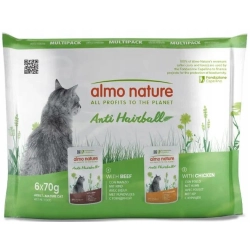 Almo Nature Anti Hairball Multipack wołowina, kurczak 6x70g