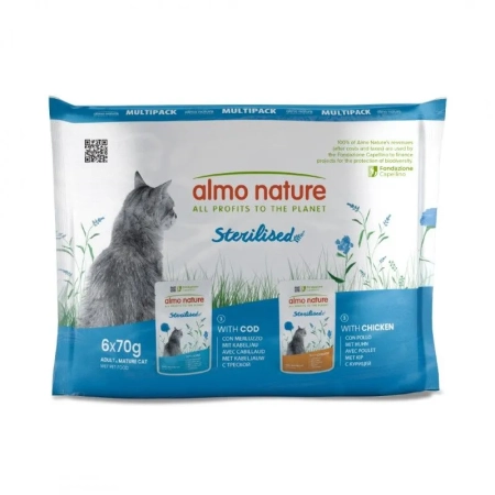 Almo Nature Sterilised Multipack Cat dorsz, kurczak 6x70g