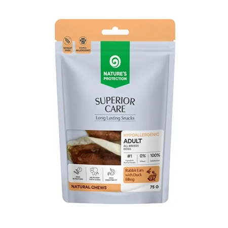 Nature's Protection Superior Care Suszone królicze uszy z nadzieniem z kaczki 75g